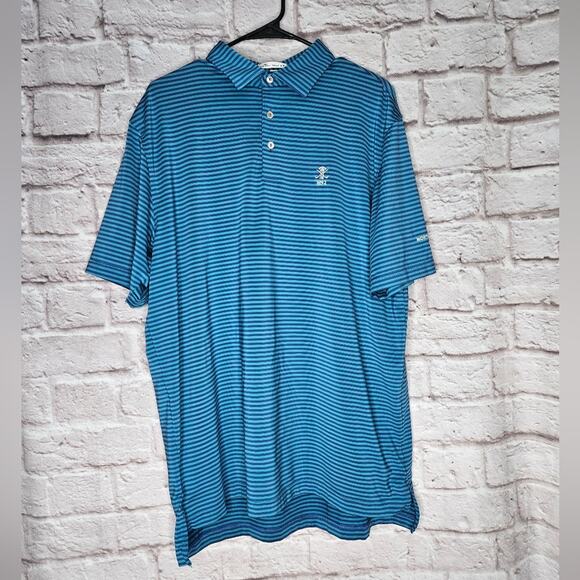 Men's Peter Millar Size Large Short Sleeve Polo Shirt Striped Blue - Picture 1 of 7